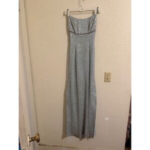 Panoply Light Blue Beaded Silk Open Back Evening Gown Prom Dress Size 4 3854